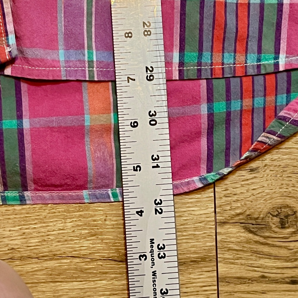 LRL Lauren Jeans Co RL Button Down Shirt Womens L Pink Plaid Cotton Hi Low Top - Picture 8 of 10